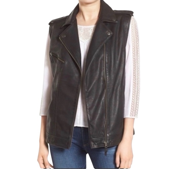 Treasure & Bond Jackets & Blazers - Treasure & Bond Women’s Black Leather Moto Vest Size M Asymmetrical Zip
